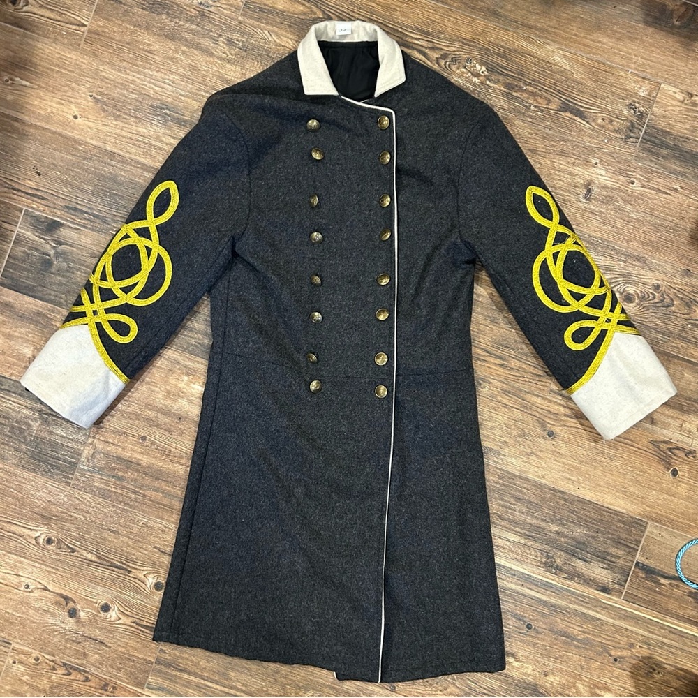 Men's Gray Double-Breasted Coat with Gold Accents